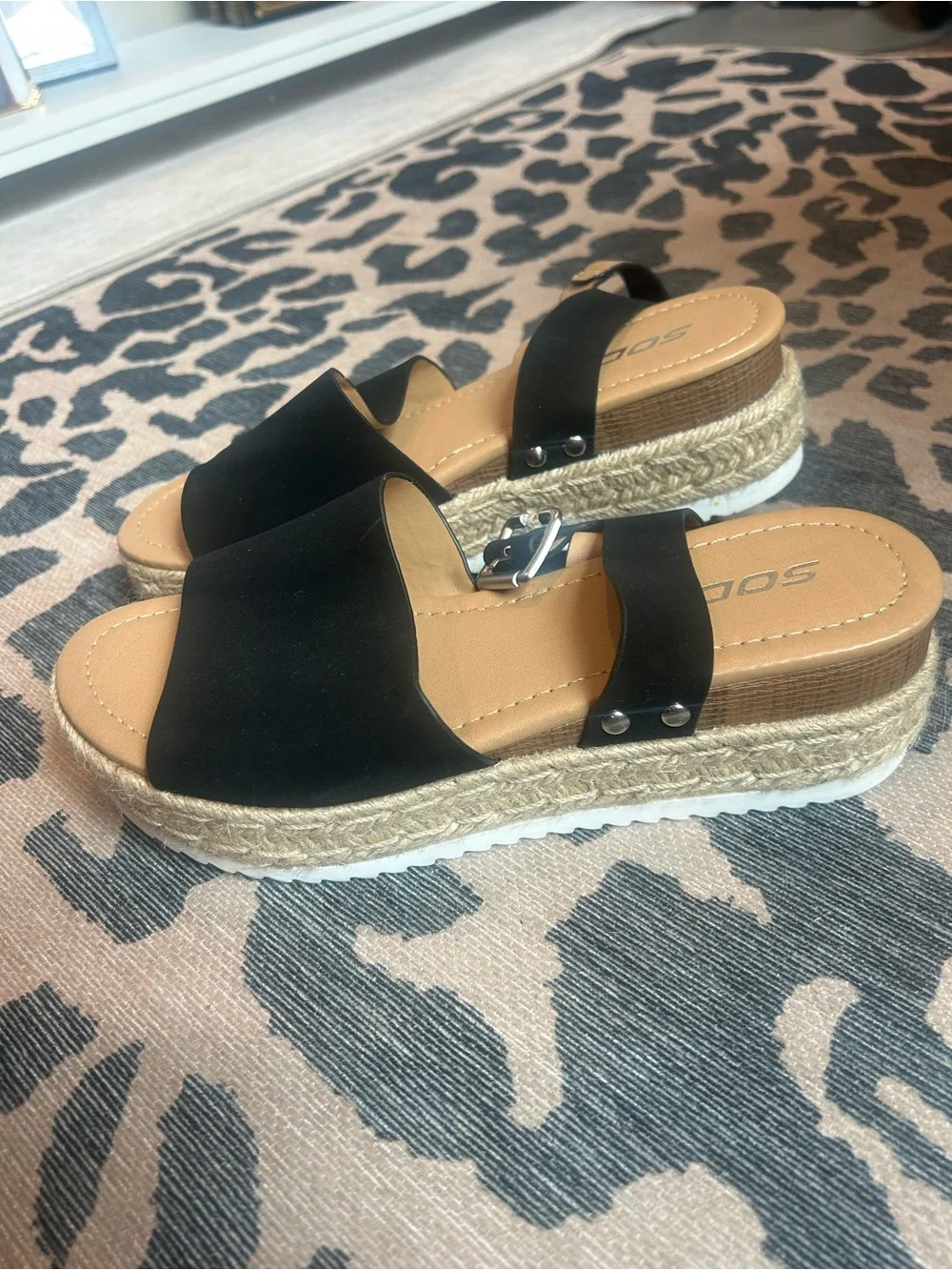 Soda Black Espadrille Platform Sandal with Ankle Strap